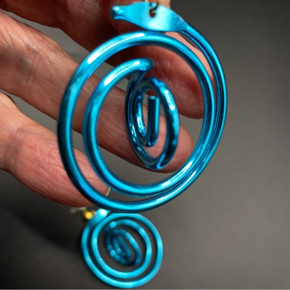 Blue Metal Spirals Long Dangle Post Pierced Earrings - Picture 7 of 7